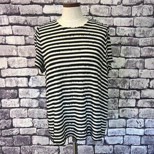 Talbots Black & Ivory Short Sleeve Blouse Size 2XP